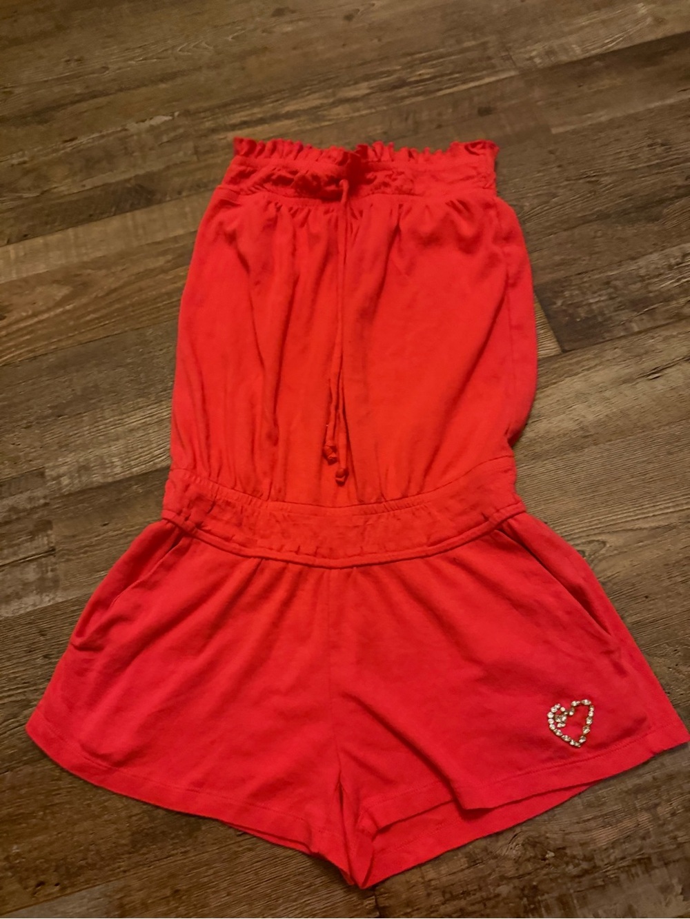 TWISTED HEART Red Women's Romper Shorts with Beaded Heart